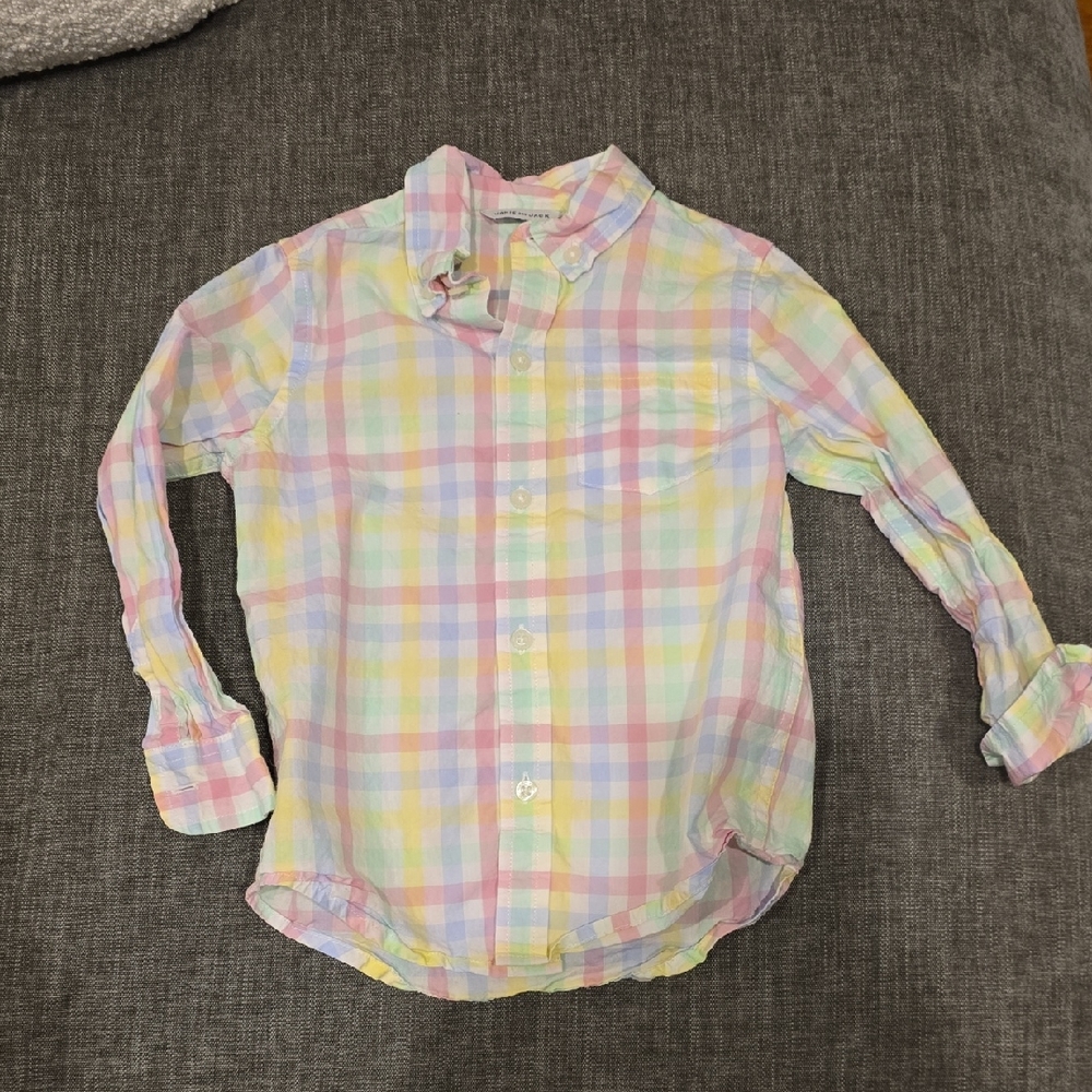 Janie and Jack Pastel Plaid Button-Down Shirt - Pink, Yellow, Blue